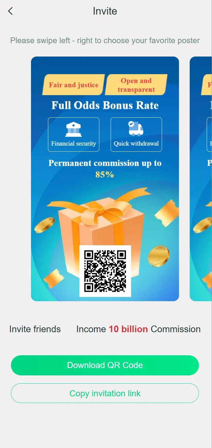Yaar Win invite poster showing 85% commission and QR code